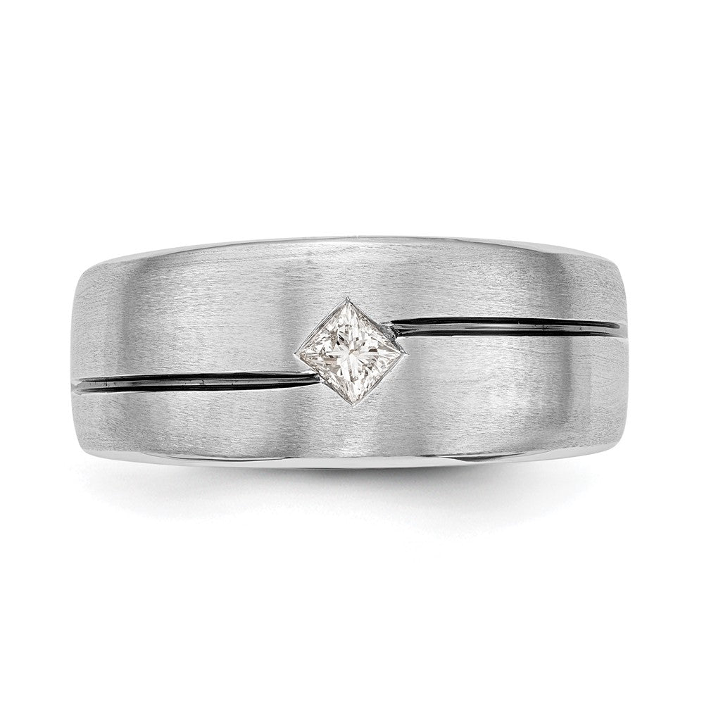 14k White Gold Raised Square Bezel Enameled 1/5 carat Diamond Complete Mens Ring