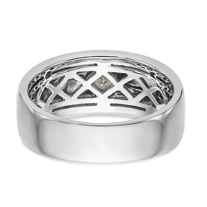 14k White Gold Raised Square Bezel Enameled 1/5 carat Diamond Complete Mens Ring