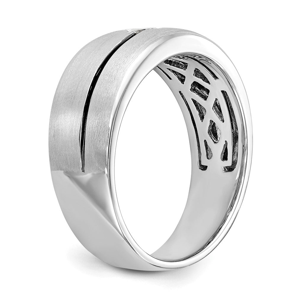14k White Gold Raised Square Bezel Enameled 1/5 carat Diamond Complete Mens Ring