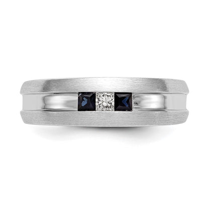 14k White Gold Real Diamond w/Sapphire Men's Band