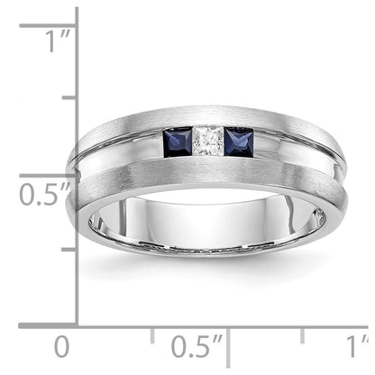 14k White Gold Real Diamond w/Sapphire Men's Band