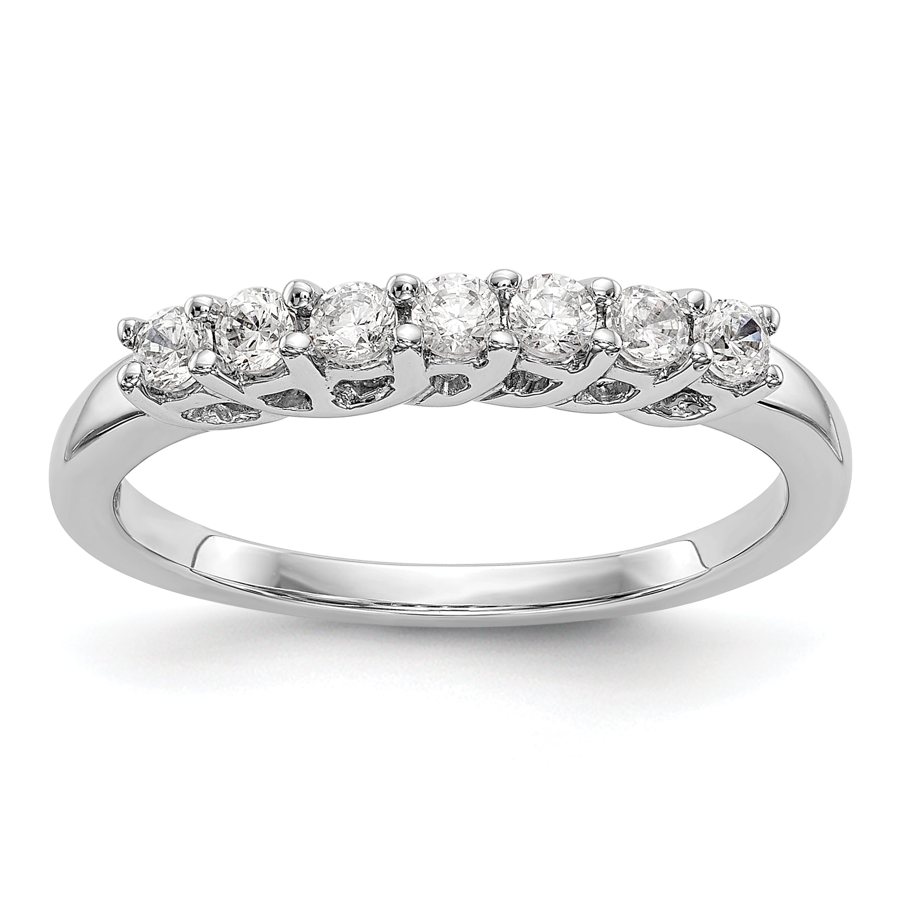 0.35ct. CZ Solid Real 14K White Gold 7-Stone Wedding Band Ring