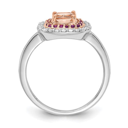 14k White u0026 Rose Gold Morganite/Amethyst/Diamond Cushion Shape Ring