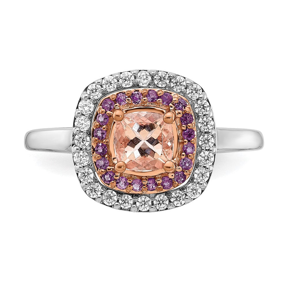 14k White u0026 Rose Gold Morganite/Amethyst/Diamond Cushion Shape Ring