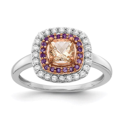 14k White u0026 Rose Gold Morganite/Amethyst/Diamond Cushion Shape Ring