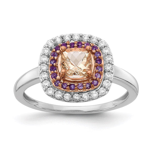 14k White u0026 Rose Gold Morganite/Amethyst/Diamond Cushion Shape Ring