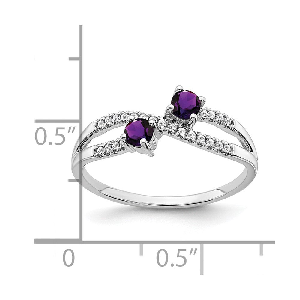 14k white gold two stone amethyst and real diamond ring rm3593 am 009 wa