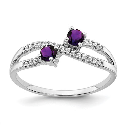 14k white gold two stone amethyst and real diamond ring rm3593 am 009 wa