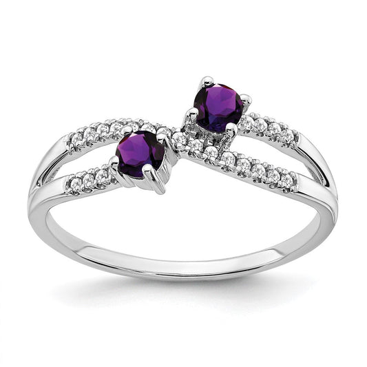 14k white gold two stone amethyst and real diamond ring rm3593 am 009 wa