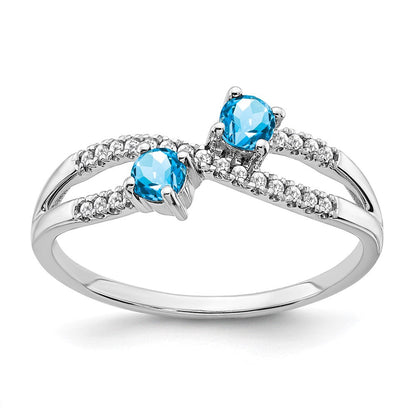 14k white gold two stone blue topaz and real diamond ring rm3593 bt 009 wa