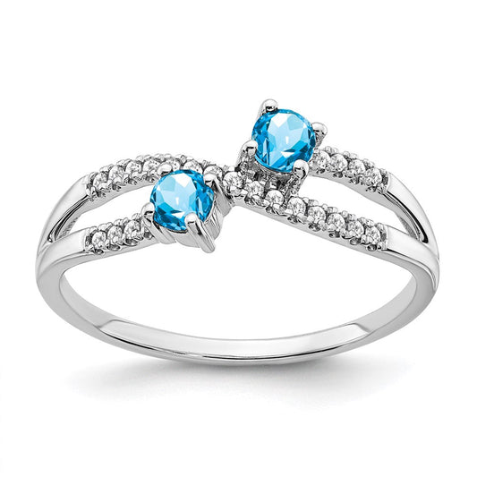 14k white gold two stone blue topaz and real diamond ring rm3593 bt 009 wa