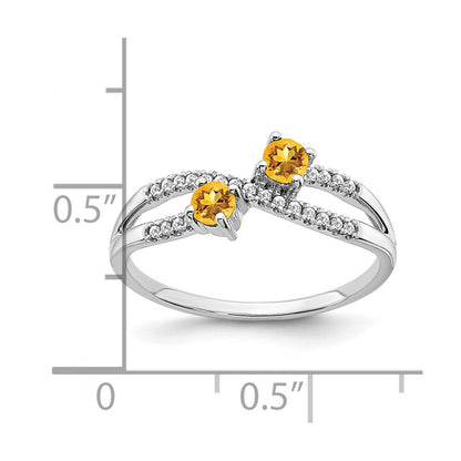 14k white gold two stone citrine and real diamond ring rm3593 ci 009 wa