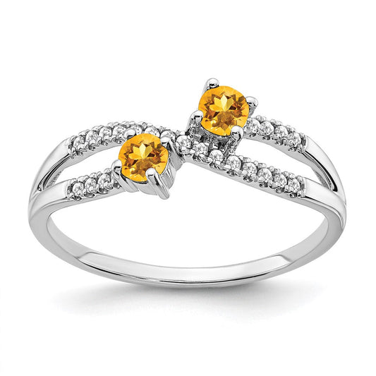 14k white gold two stone citrine and real diamond ring rm3593 ci 009 wa