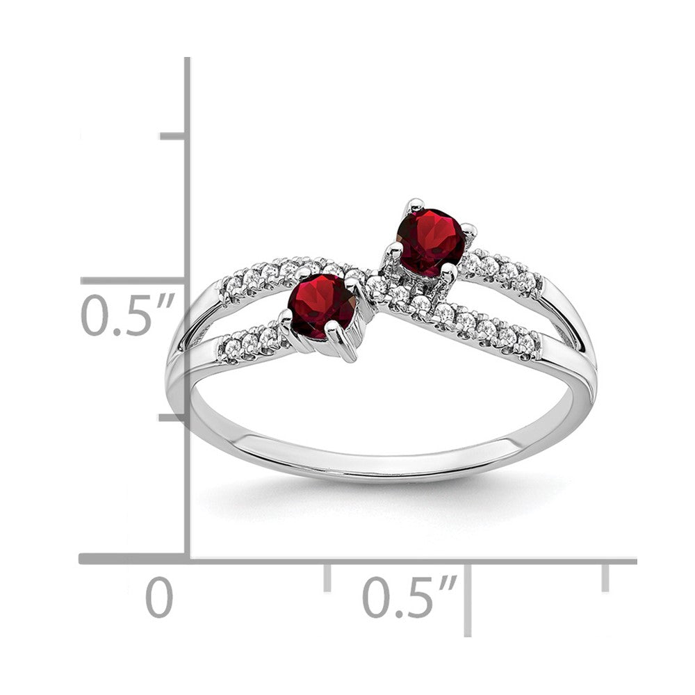 14k white gold two stone garnet and real diamond ring rm3593 ga 009 wa