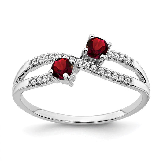 14k white gold two stone garnet and real diamond ring rm3593 ga 009 wa
