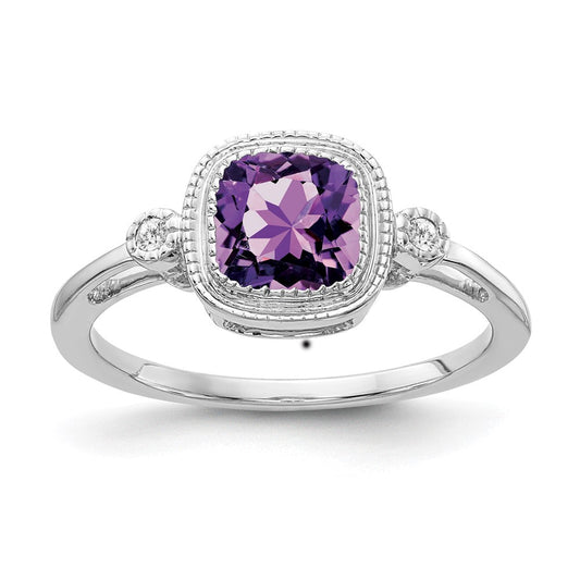14k white gold cushion amethyst and real diamond ring rm3665 am 003 wa