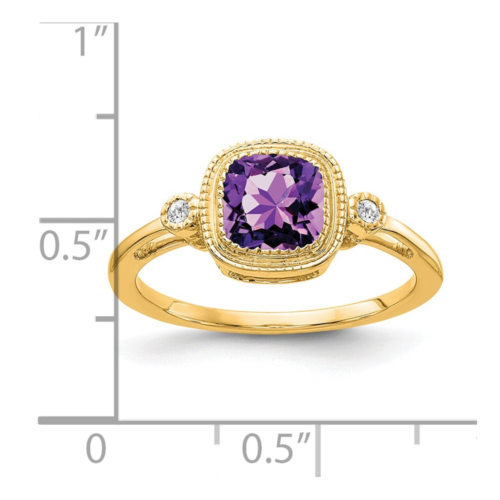 14k yellow gold cushion amethyst and real diamond ring rm3665 am 003 ya