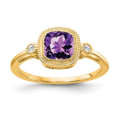 14k yellow gold cushion amethyst and real diamond ring rm3665 am 003 ya