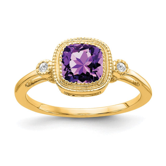 14k yellow gold cushion amethyst and real diamond ring rm3665 am 003 ya