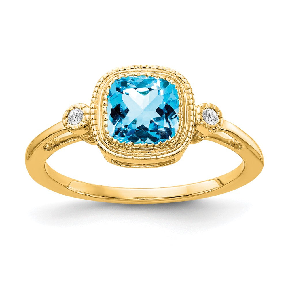 14k yellow gold cushion blue topaz and real diamond ring rm3665 bt 003 ya