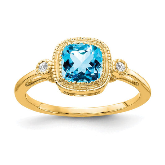 14k yellow gold cushion blue topaz and real diamond ring rm3665 bt 003 ya