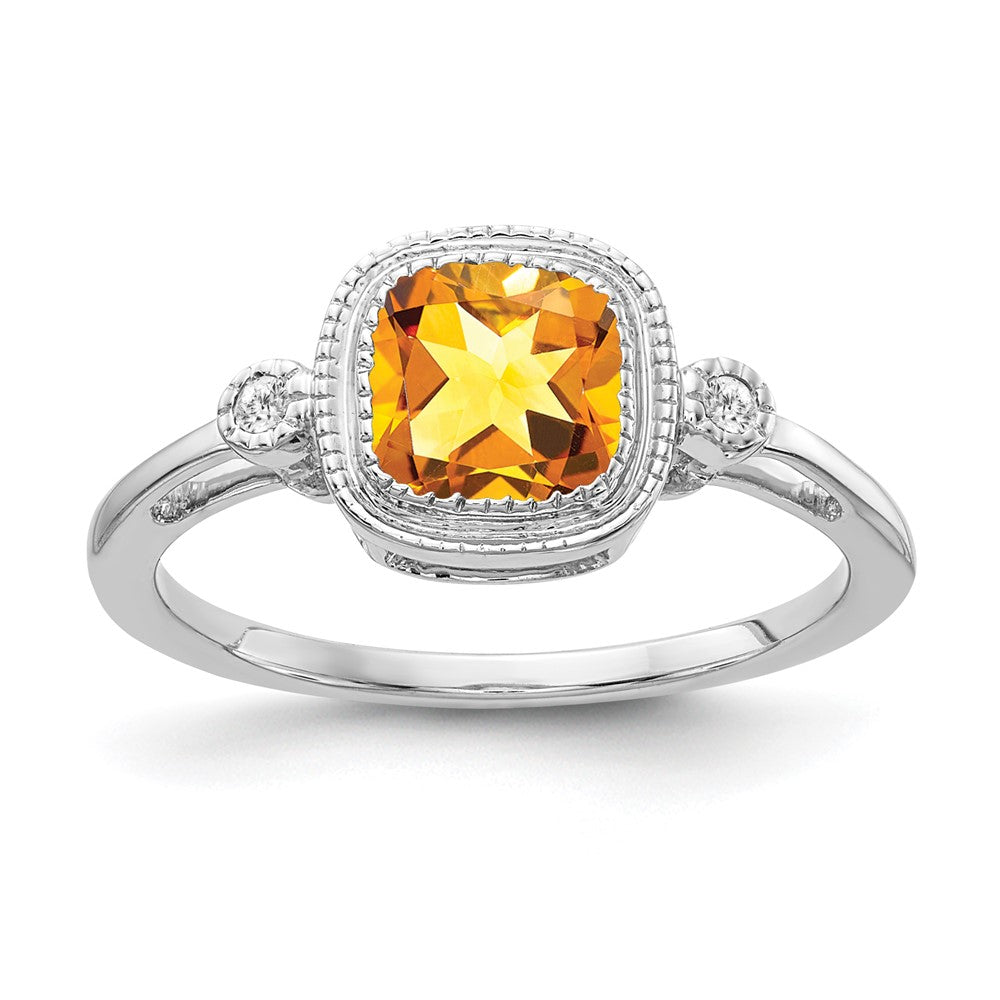 14k white gold cushion citrine and real diamond ring rm3665 ci 003 wa