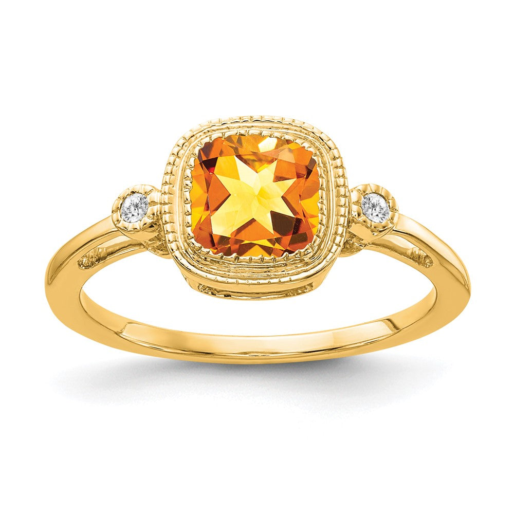 14k yellow gold cushion citrine and real diamond ring rm3665 ci 003 ya