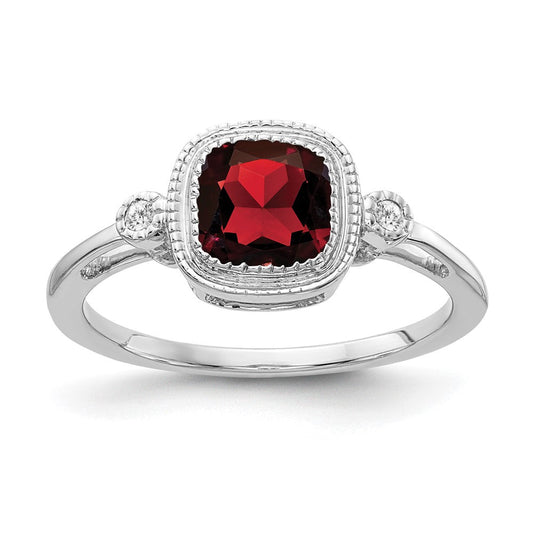 14k white gold cushion garnet and real diamond ring rm3665 ga 003 wa