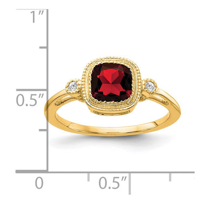 14k yellow gold cushion garnet and real diamond ring rm3665 ga 003 ya