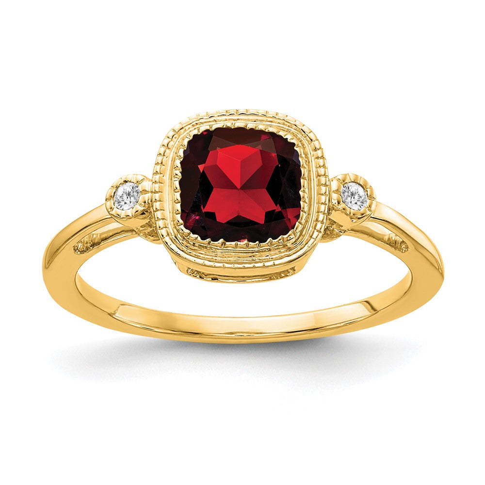 14k yellow gold cushion garnet and real diamond ring rm3665 ga 003 ya