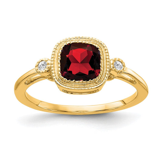 14k yellow gold cushion garnet and real diamond ring rm3665 ga 003 ya