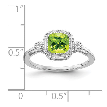 14k white gold cushion peridot and real diamond ring rm3665 pe 003 wa