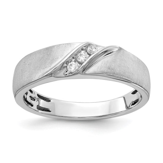 0.09ct. CZ Solid Real 14k White Gold Satin Men's Ring