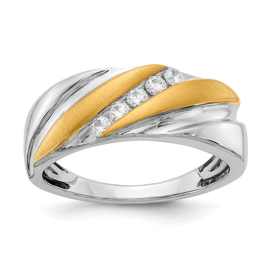 0.25ct. CZ Solid Real 14k White & Yellow Gold Men's Ring