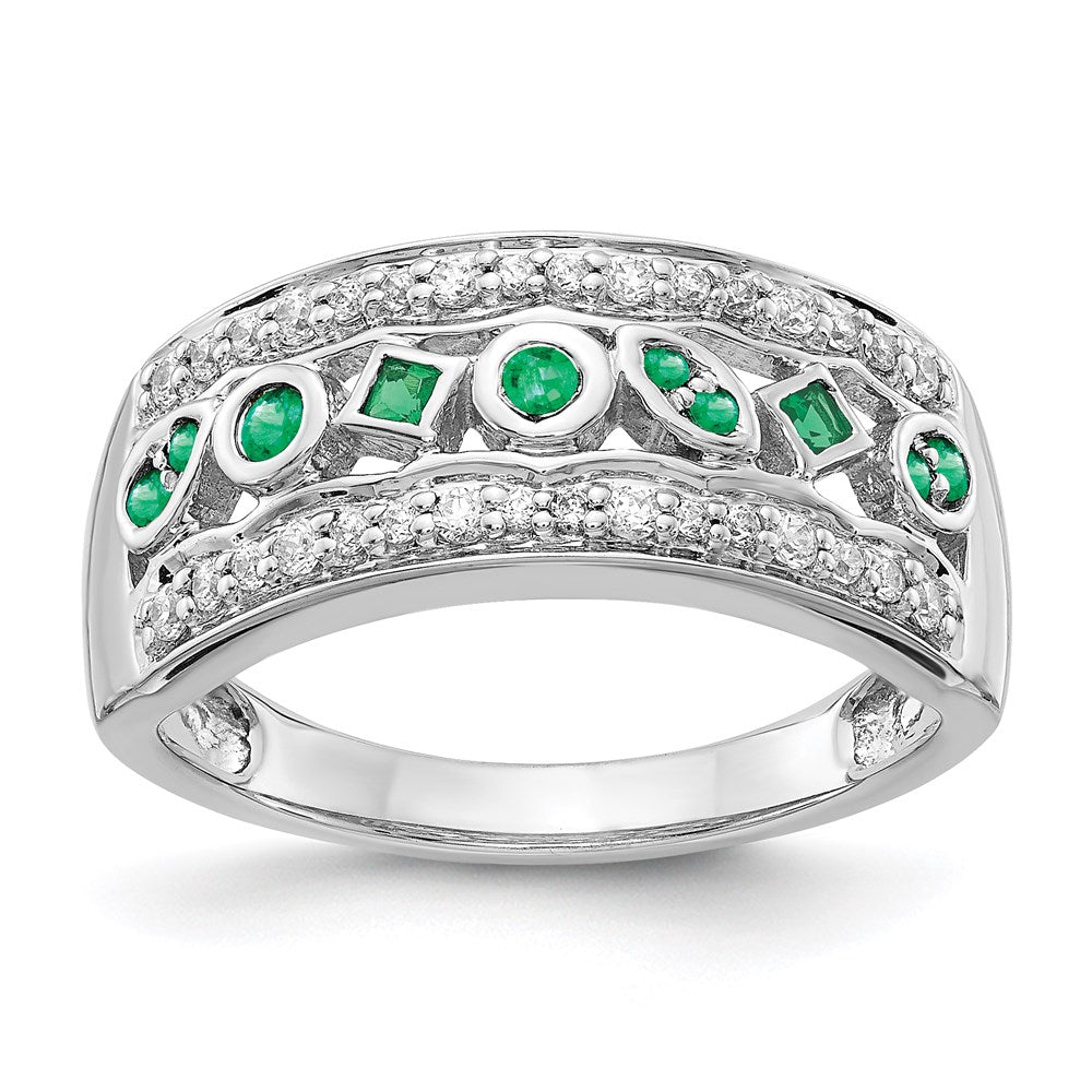 14k white gold real diamond emerald fancy ring rm3852 em 025 wa