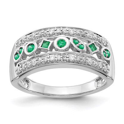 14k white gold real diamond emerald fancy ring rm3852 em 025 wa