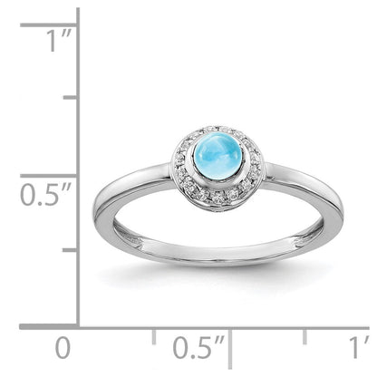 14k White Gold Real Diamond and Cabochon Blue Topaz Ring