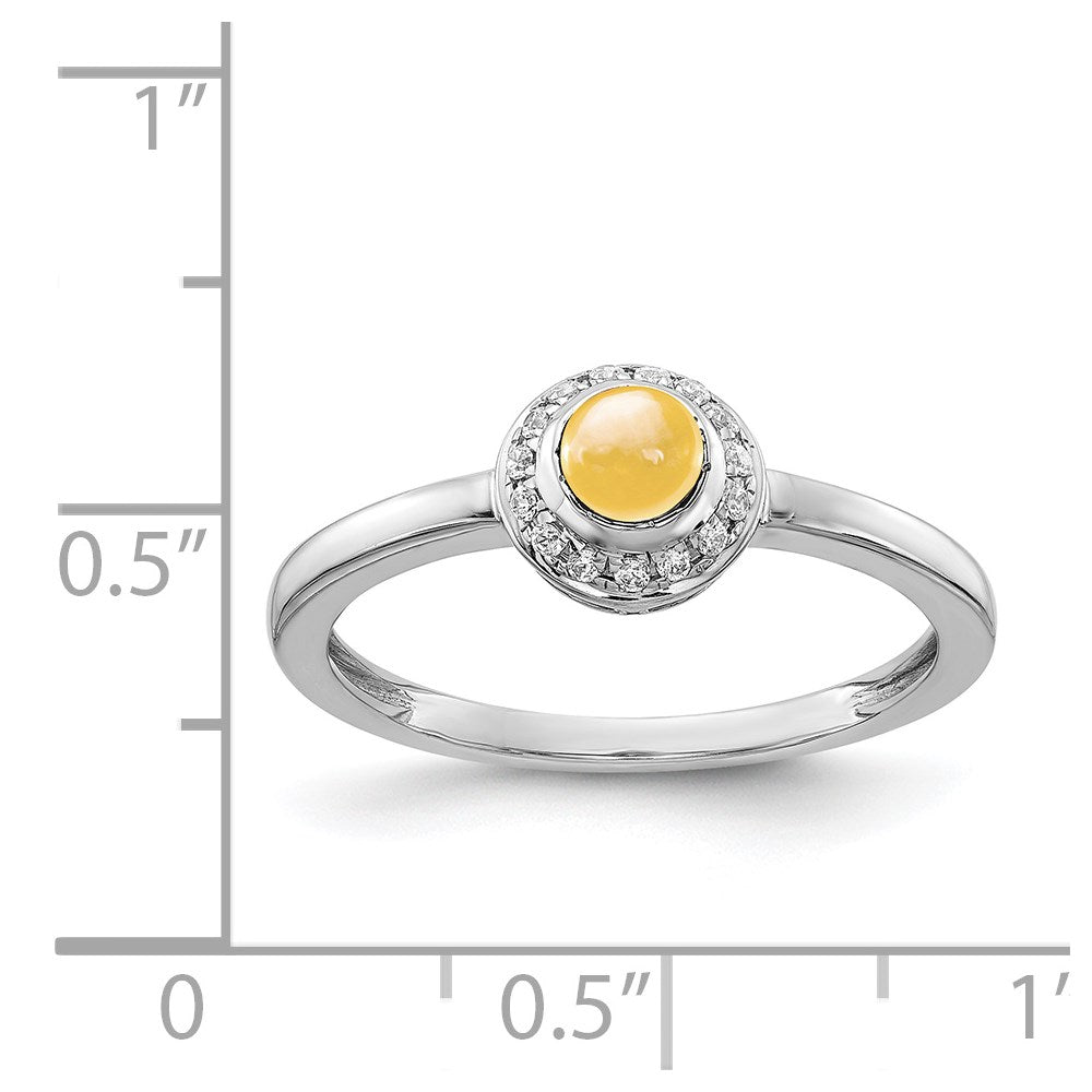 Solid 14k White Gold Simulated CZ and Cabochon Citrine Ring