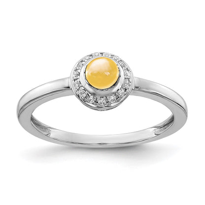 Solid 14k White Gold Simulated CZ and Cabochon Citrine Ring