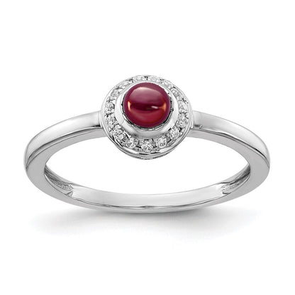 Solid 14k White Gold Simulated CZ and Cabochon Garnet Ring