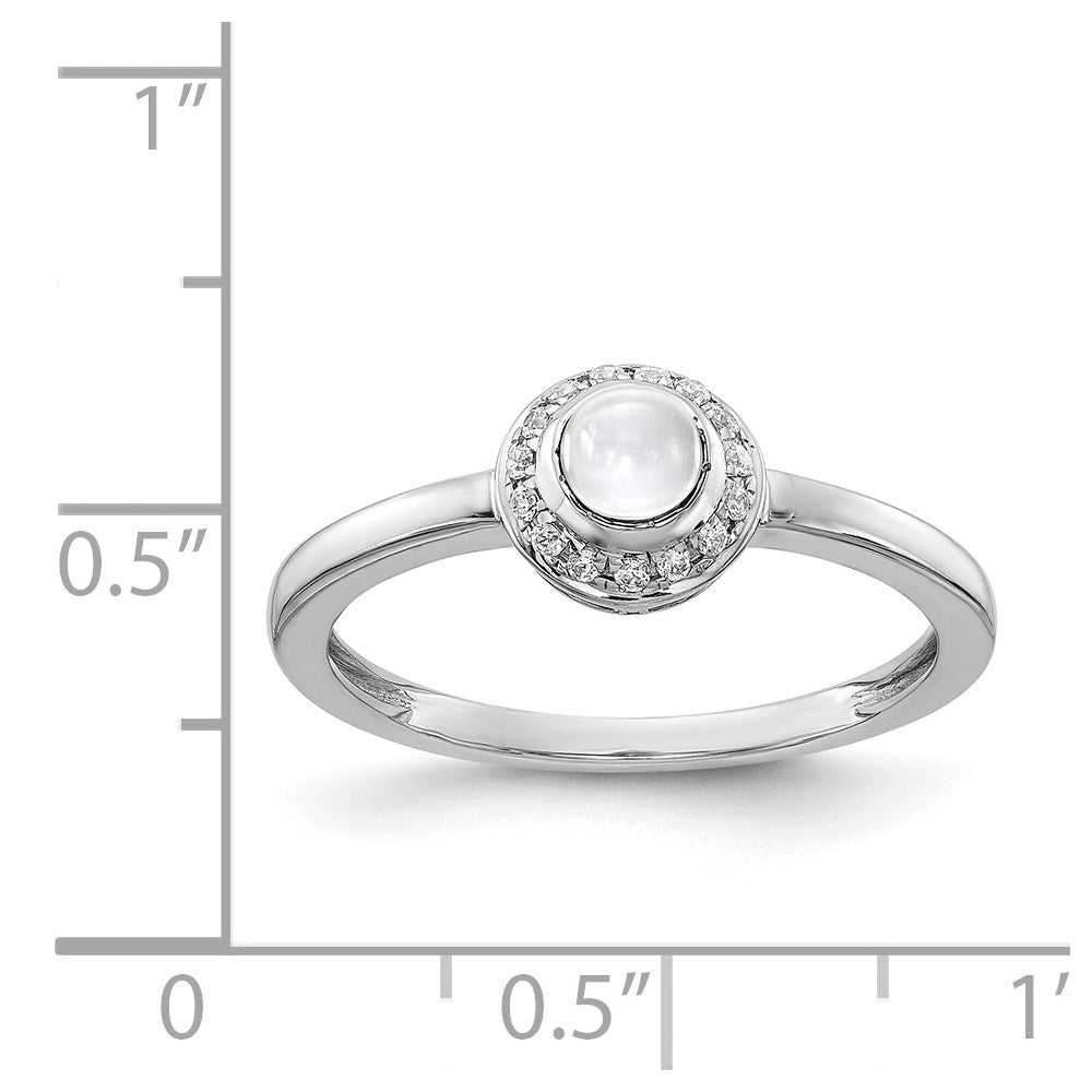 Solid 14k White Gold Simulated CZ and Cabochon Topaz Ring
