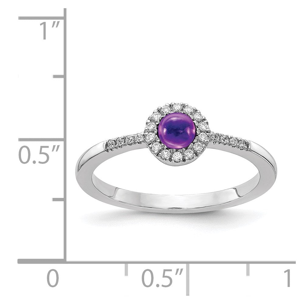 Solid 14k White Gold Simulated CZ and Cabochon Amethyst Ring
