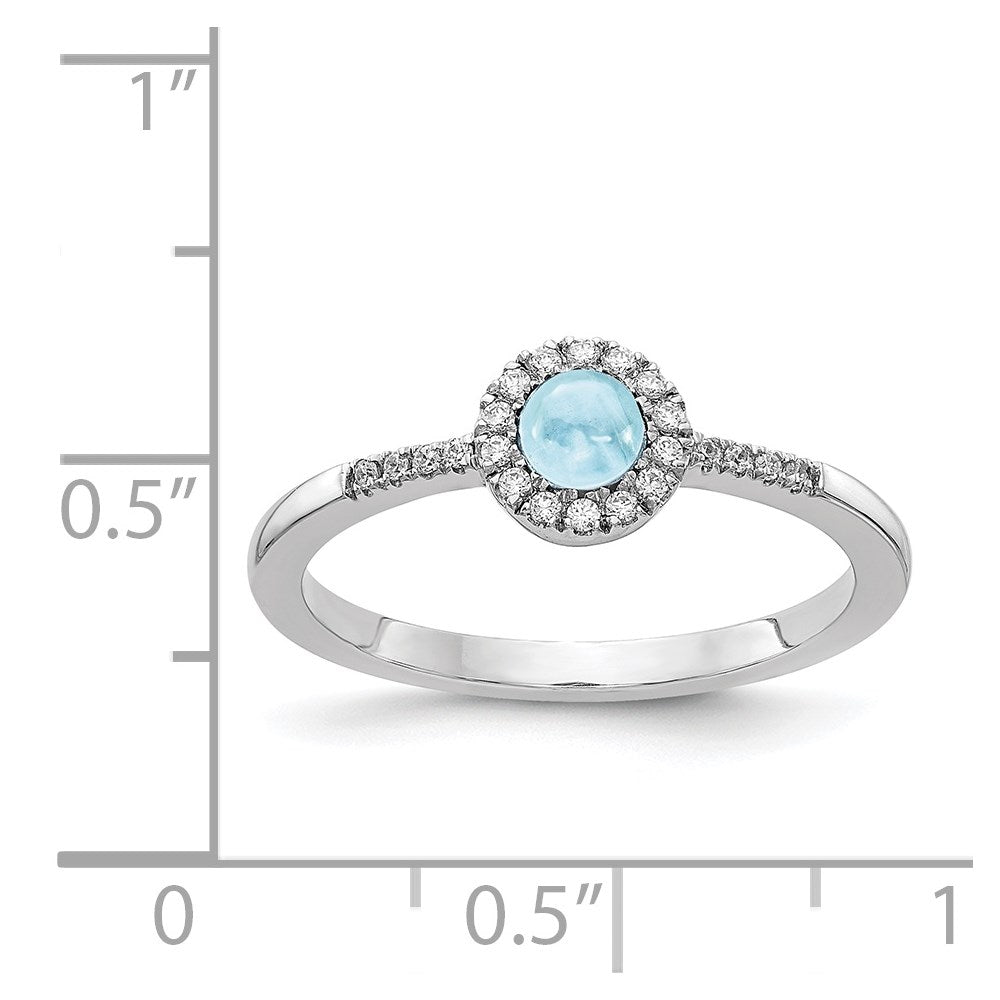 14k White Gold Real Diamond and Cabochon Aquamarine Ring