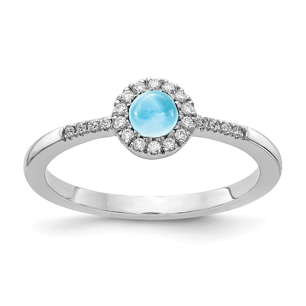 14k White Gold Real Diamond u0026 Cabochon Blue Topaz Ring