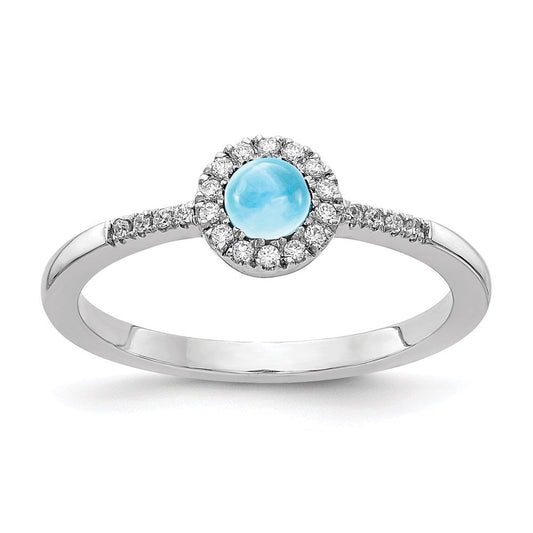 14k White Gold Real Diamond u0026 Cabochon Blue Topaz Ring