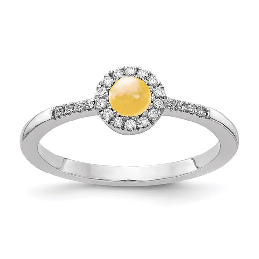 14k White Gold Real Diamond & Cabochon Citrine Ring