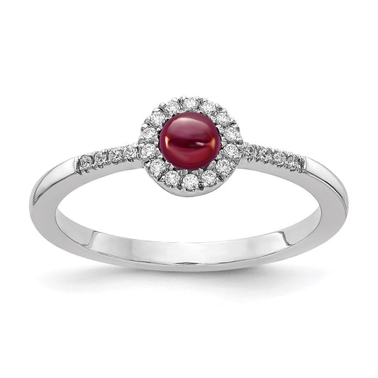 Solid 14k White Gold Simulated CZ and Cabochon Garnet Ring