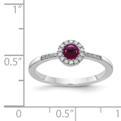 Solid 14k White Gold Simulated CZ and Cabochon Rhodolite Garnet Ring