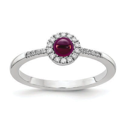 Solid 14k White Gold Simulated CZ and Cabochon Rhodolite Garnet Ring
