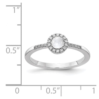 14k White Gold Real Diamond and Cabochon White Topaz Ring